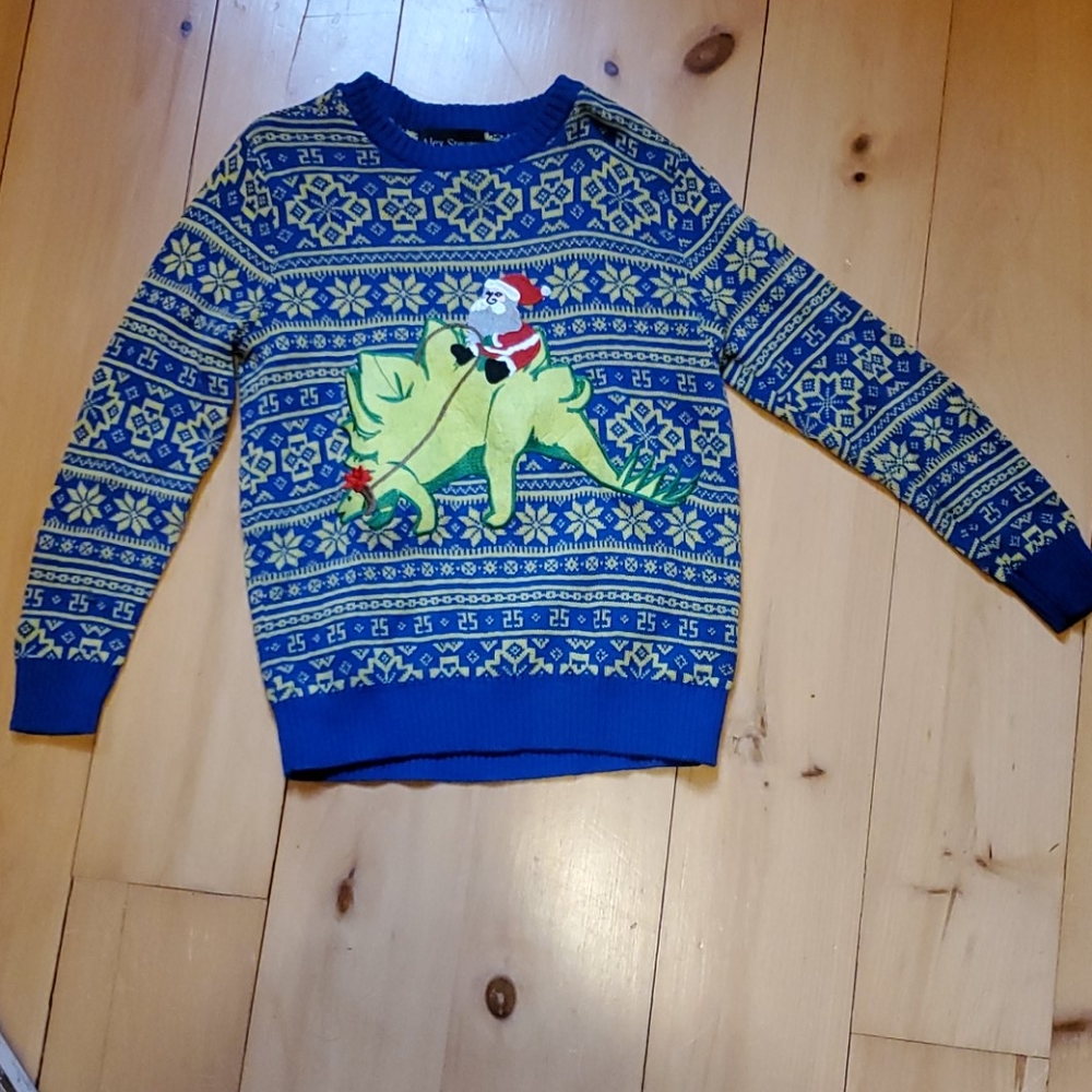 Boys Christmas sweater with Santa riding Dinosaur